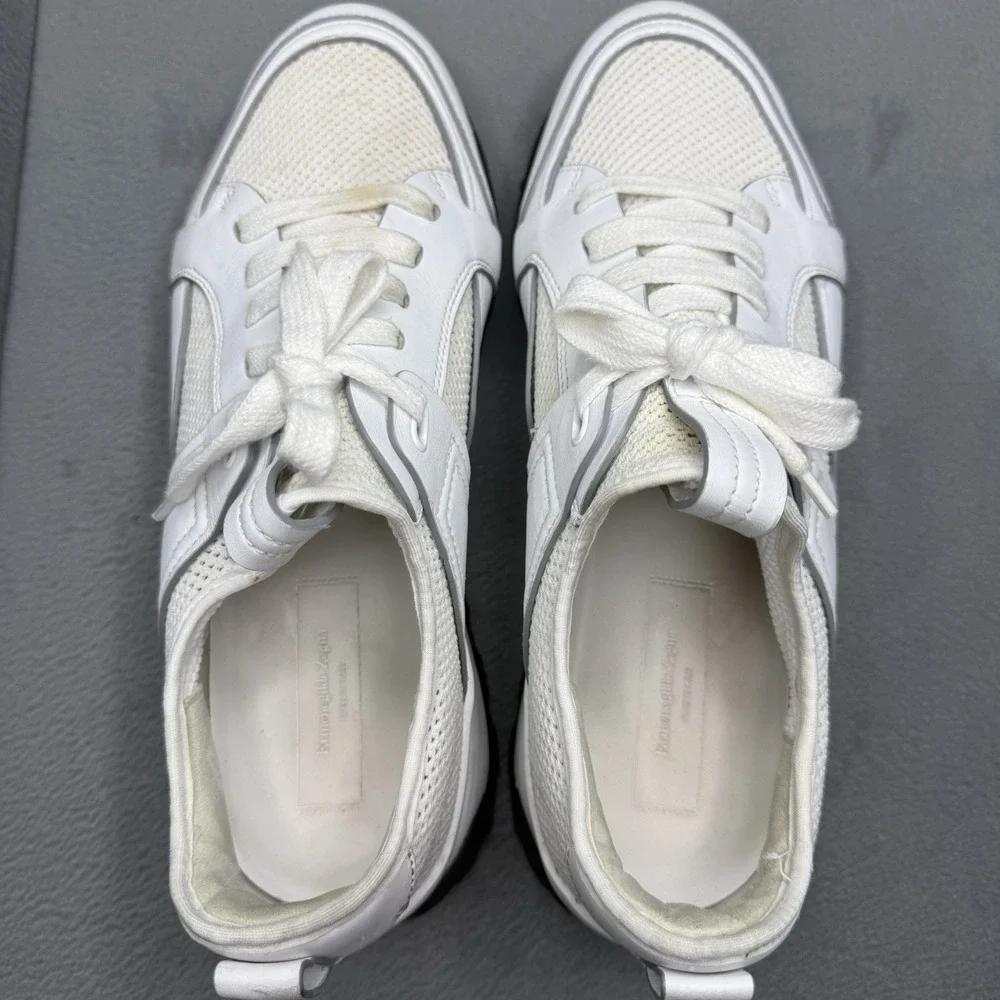 Ermenegildo Zegna Siracusa Men's US 11 White Leather Mesh Sneakers Made in Italy